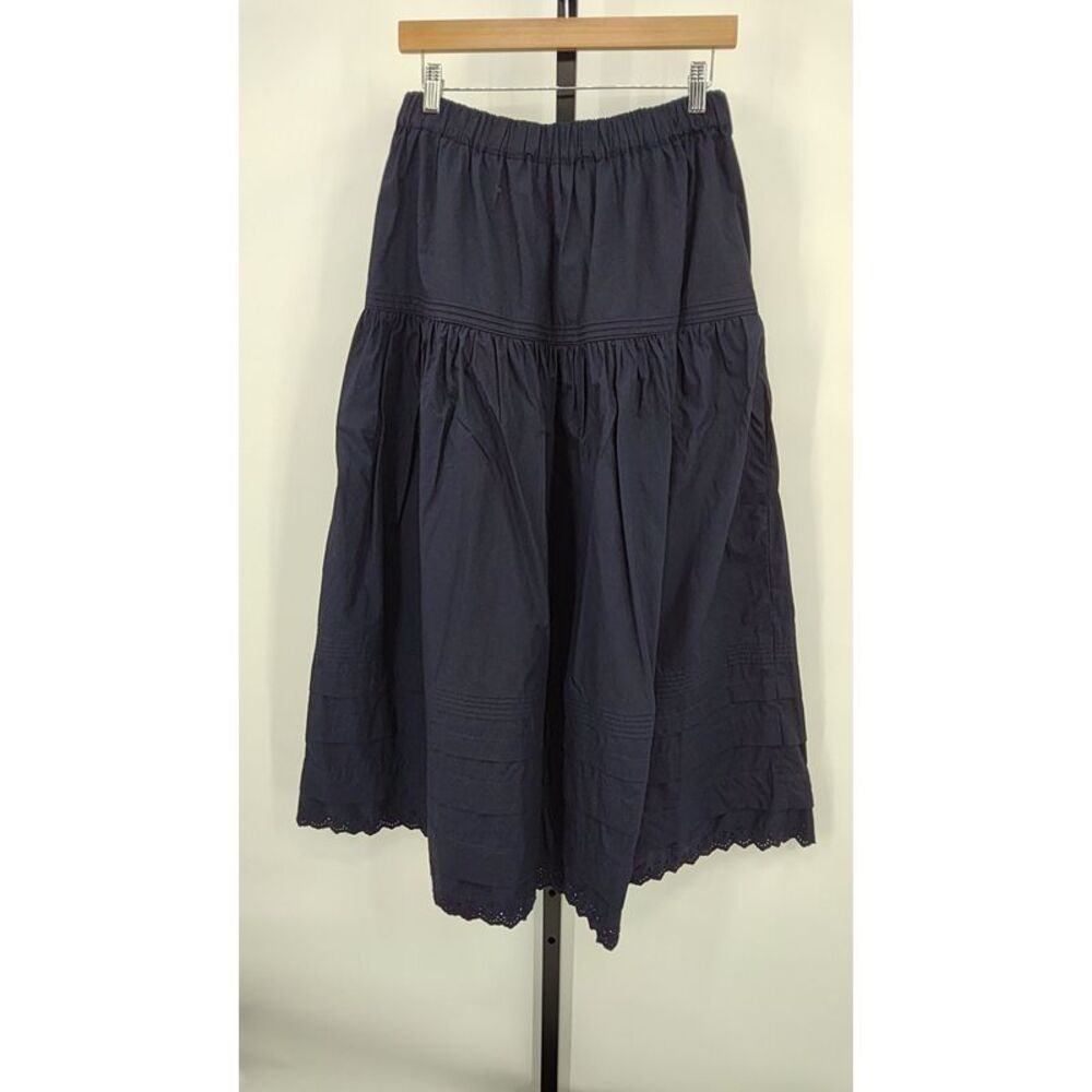 Quince 100% Organic Cotton Poplin Pintuck Maxi Skirt Navy Basic S - Picture 3 of 3